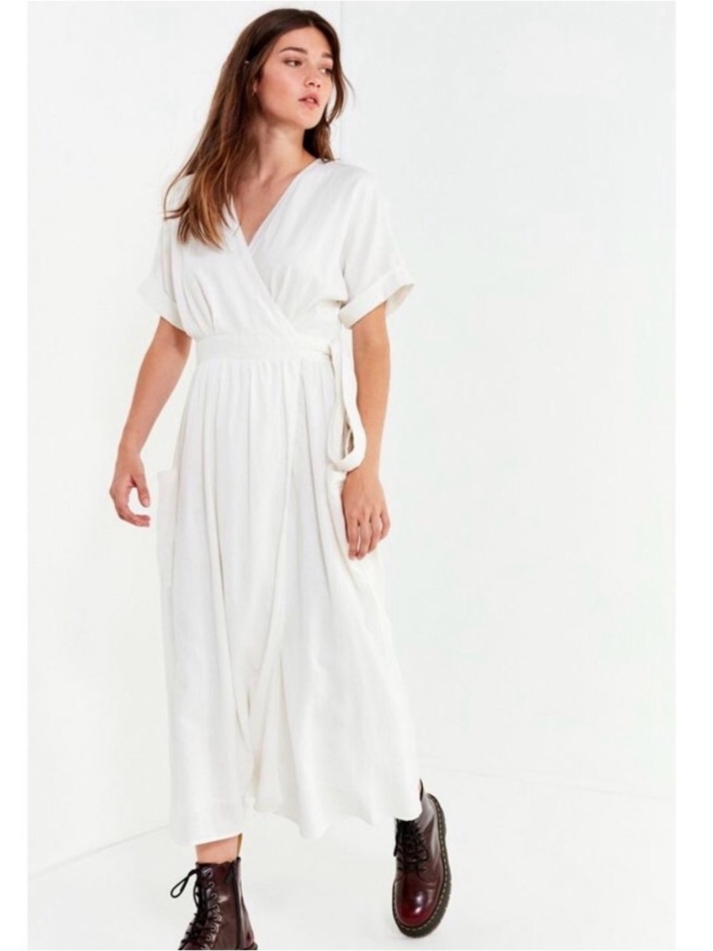NWT Urban Outfitters White Gabrielle Midi Wrap Dress